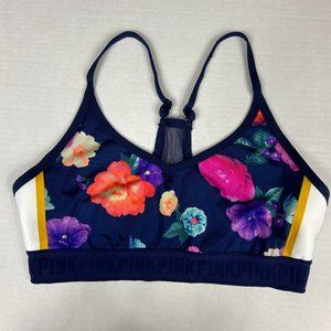 PINK Victoria's Secret Navy Floral Racerback Sports Bra with Yellow Accents